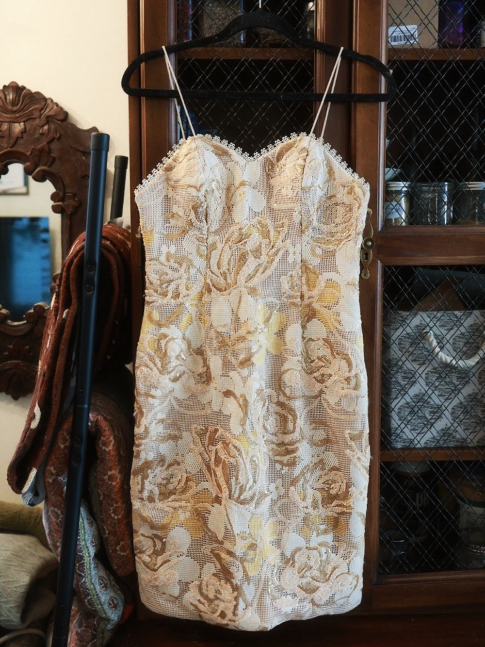 VINTAGE Embroidered Floral Beaded Slip Dress - Ivory & Gold